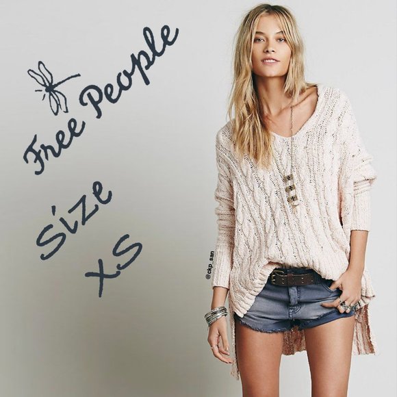 Free People Easy Cable V Neck Sweater Sz XS - Picture 1 of 11